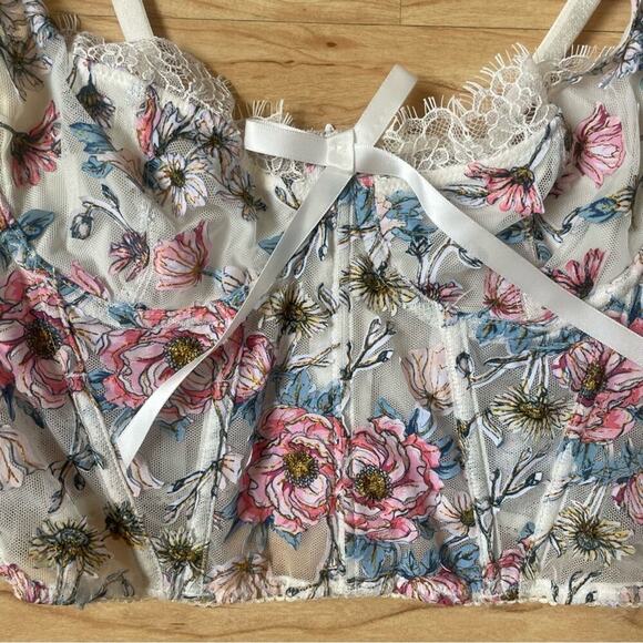 Victoria’s Secret Dream Angels Corset Multicolored Florals & White Lace Trim - Picture 3 of 9